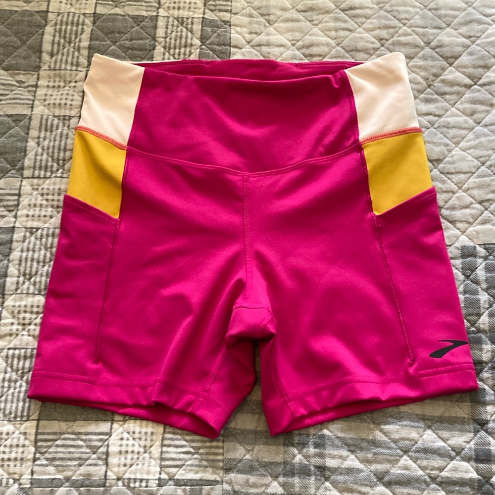 Brooks 5’ Women's Pink and Yellow Athletic Shorts